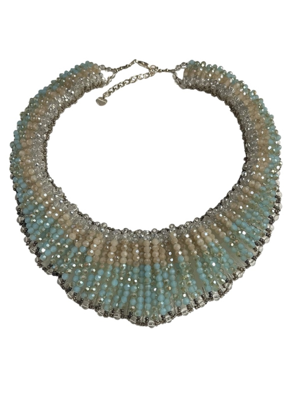 Nakamol Crystal Beaded Bib Necklace Cream Blue Ladder Statement Collar